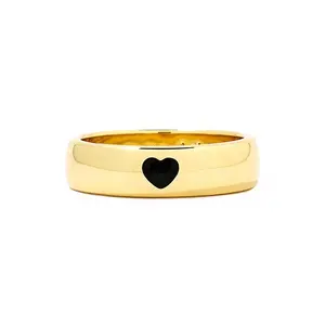 Gemnel New Fashion 925 Silver Jewelry Gold Plated Custom Black Enamel Heart Band Ring For Women