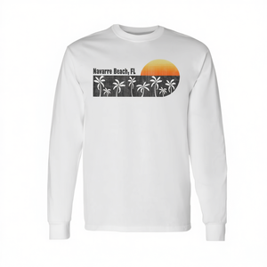 Camiseta de manga larga Navarre Beach Fl con diseño retro de palmeras y puesta de sol - Product Image 2