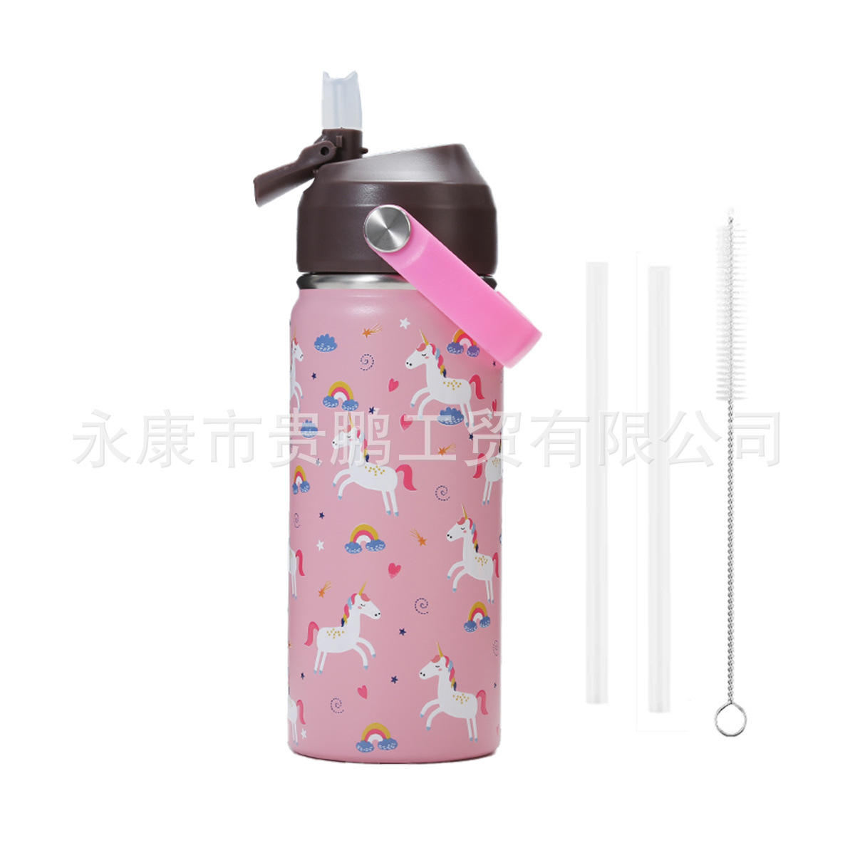 ม้าโพนี่สีชมพูพร้อมฝาซิลิโคนสีน้ำตาล