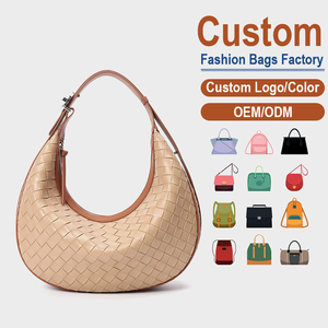 Factory Direct Hand Woven Genuine Leather Hobo Bag, Two-Tone <b>Large</b> Capacity Cowhide Underarm Crossbody Bag - Product Image 1
