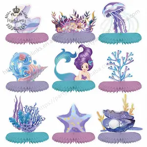 9pcs Mermaid Paper Fan Honeycomb Table Decor Under The Sea Party Decor Girl Mermaid Theme Birthday Party Baby Shower Supplies