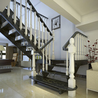 Escalier professionnel en bois massif de haute qualité Design horizontal moderne Couleurs noir blanc Utilisation résidentielle intérieure durable pour