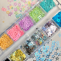 TSZS 12 Grilles de paillettes étoiles creuses, flocons étoiles ultra-fins, couleurs mélangées macaron et métalliques, pour décoration d'ongles, vente en gros
