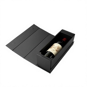 Boîte cadeau pour vin en carton rectangulaire avec fermeture magnétique, logo personnalisé, portable, luxe, noir et rouge, revêtement UV - Product Image 4