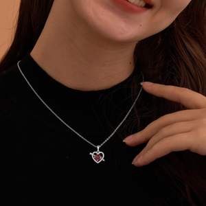 925 perak Sterling kalung liontin hati panah Cupid zirkonia merah untuk hadiah Hari Valentine atau Hari Jadi - Product Image 3