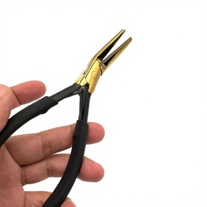 Pince à extensions de cheveux à bout plat, logo personnalisé, noir et or, en acier inoxydable, outils courbés pour micro-perles, usage commercial - Product Image 1