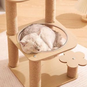 Árbol para gatos de 4 niveles con sisal, altura ajustable, cama interior con cápsula de descanso para gatos medianos - Product Image 3