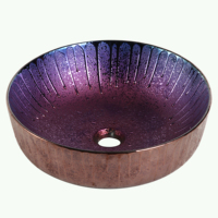 Lavabo en céramique de luxe à dégradé violet étoilé, style antique cuivre, sculpté à la main, à rayures verticales, rond, sur pied, ensemble de lavabo