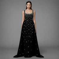 Robe de Soirée Longue Noire de Haute Qualité pour Femme, Luxueuse et Ornée de Diamants