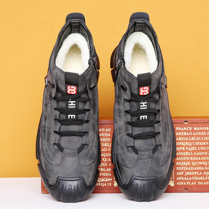 Bottes d'hiver pour hommes, noires, à lacets, doublées de polaire, chaudes, antidérapantes, chaussures d'extérieur - Product Image 4