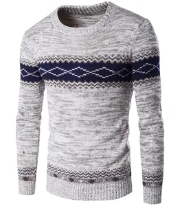 wholesale fashion apparel knitted Men's pullover twist loose long sleeves crew neck jacquard autumn winter sweaters