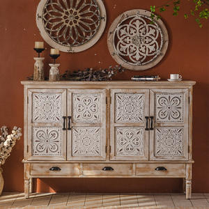 Aparador de madera maciza Vintage francés en blanco desgastado tallado gabinete de almacenamiento de esquina de sala de estar muebles de entrada para el hogar - Product Image 2