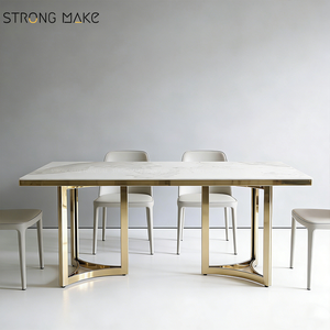 โต๊ะอาหารหรูหราสไตล์สแกนดิเนเวียน ท็อปกระจก โมเดิร์น หรูหรา โต๊ะรับประทานอาหารครบชุด โต๊ะรับประทานอาหารหินอ่อนร่วมสมัย - Product Image 1