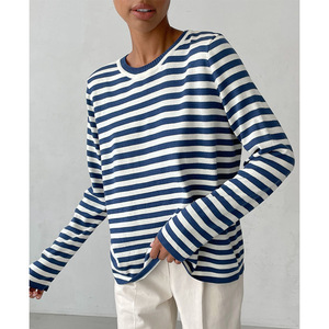 Pull en tricot à col rond rayé, pull classique rétro rayé polyvalent européen et américain pour femmes - Product Image 1