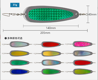 Cuillère de pêche à la traîne métallique hautement réfléchissante 205 mm 31 g 12 couleurs pour saumon