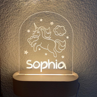Panneau de nom LED personnalisé pour bureau à domicile avec plaque acrylique minimaliste et support en bois massif