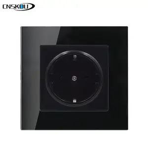 2019 EU standard standard grounding black tempered crystal glass panel power wall socket