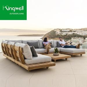 Muebles de Madera de Teca Impermeables para Exteriores de Estilo Europeo Moderno, Sofá Seccional en Forma de L con Mesa de Centro para Patios y Hoteles - Product Image 1