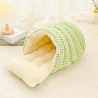 Coussin pour chat en feutre à carreaux Furrivo, chaud pour l'hiver, niche pour petit chien, universel, sac de couchage pour animaux de compagnie