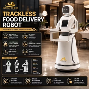 Robots de service hôtelier <span class=keywords><strong>avec</strong></span> interaction vocale, livraison de repas par IA, auto-recharge, en acier inoxydable, fonctionnalités de réduction du bruit - Product Image 1