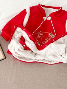 Combinaison de bébé en polaire Angou pour l'hiver, vêtements de Noël, combinaison pour bébé fille, tenue de fête, style chinois, barboteuses rouges - Product Image 5