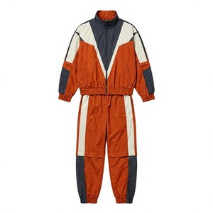 2027 New Design Men's Orange Windbreaker Tracksuit Color Block Zipper Jacket Sweatpants Set Sportswear - Product Image 1