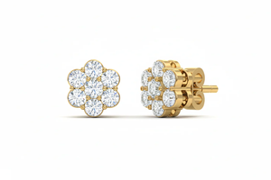 Boucles d'oreilles clous rondes classiques en diamant de haute qualité pour femmes, bijoux fins d'inspiration florale, design classique, élégance moderne - Product Image 3
