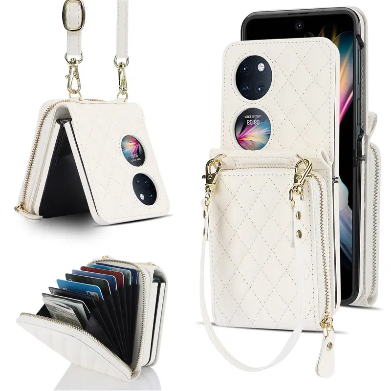 Hoge Kwaliteit Lederen Hoesje Voor Huawei P50 Met Portemonnee Zak En Lanyard Pu Telefoonhoes Met Riem Lederen Hoesje Voor Oppo N2 Flip