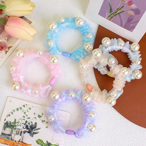 Scrunchie Rambut Sutra Organza Warna-warni Musim Panas untuk Wanita dengan Logo Kustom dan Mutiara - Product Image 5