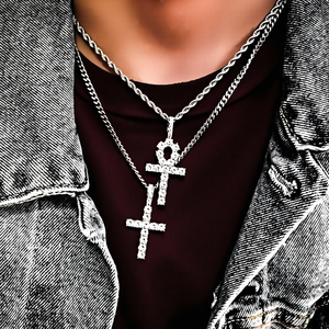 Collar de Cadena de Cuerda con Cruz Cristiana de Jesús, Diseño Clásico, Moderno, Hip Hop, para Hombre y Mujer, Latón Brillante, Micro Pavé, Circonita 5A, Diamante - Product Image 1