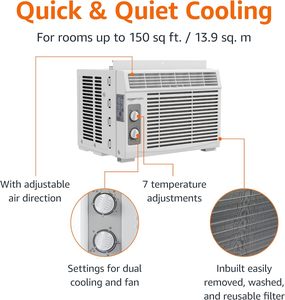 Climatiseur de fenêtre compact 5000 BTU, 150 pi², blanc, avec commandes mécaniques intuitives et ajustables, moteur AC - Product Image 6