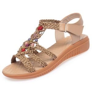 Bohemian Woven Hollow Out Roman <b>Shoes</b> Ladies Summer Thick Sole Wedge Flat Breathable Casual <b>Beach</b> Footwear - Product Image 6