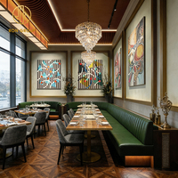 Table et chaise de restaurant contemporaines en cuir vert, avec banquette en bois, pour hôtel, bar et café
