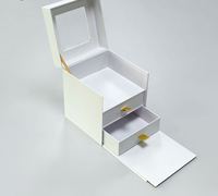 Boîte cadeau rigide blanche multi-tiroirs avec couvercle transparent, logo personnalisé, boîte de rangement en papier de luxe à 2 tiroirs pour cosmétiques, bijoux, maquillage