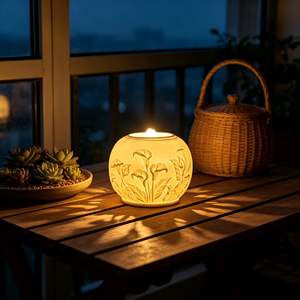 <span class=keywords><strong>Lampada</strong></span> Notturna LED in Porcellana Traslucida con Calla Lirica in Rilievo, Decorazione Zen Spa, <span class=keywords><strong>Fontana</strong></span> d'Acqua - Product Image 2