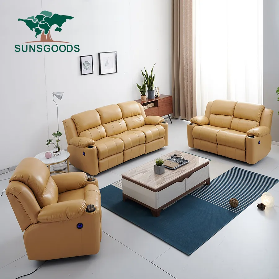 Ensemble de canapés de salon modernes de luxe canapé en cuir véritable canapé 3 2 1 canapé électrique 3 places inclinable automatique