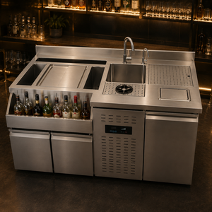 Station de bar mobile <span class=keywords><strong>Horeca</strong></span> avec fentes pour bouteilles, en acier inoxydable 201, double porte et température numérique - Product Image 4