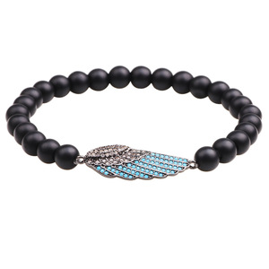 Pulsera de cuentas de ojo de tigre con dije de ala, aleación de cobre, joyería de moda, regalo para mujer - Product Image 4