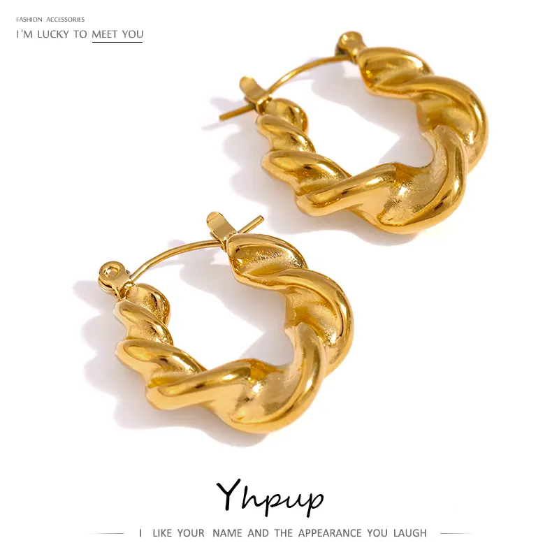 JINYOU 1203 Metal 18 K Gold Plated Minimalist Earrings Waterproof Jewelry Stainless Steel Twist Hoop Earrings