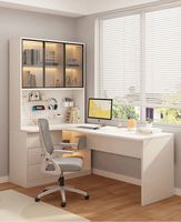 Escritorio de Computadora de Madera con Estantería Integrada, Escritorio de Estudio para Dormitorio, Escritorio con Panel Perforado y Cajón para el Hogar, Estudiantes y Oficina