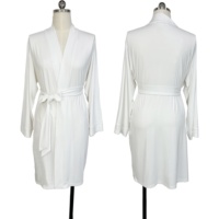 Peignoir court élégant et confortable en modal tricoté à manches longues et col en V pour femme, 230 g/m², couleur unie, style kimono, respirant et doux pour l'hiver, idéal pour le spa
