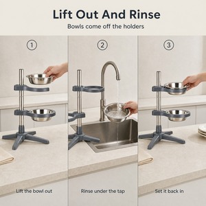 Adjustable Raised <b>Cat</b> <b>Feeder</b> Dual Stainless Steel Bowls Non Slip Base for <b>Cats</b> and Small Dogs Modern Design Indoor Use - Product Image 3