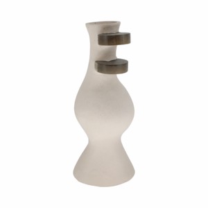 Vaso in ceramica moderno con accenti in legno per l'arredamento del soggiorno, elegante vaso per fiori da esporre in casa - Product Image 1