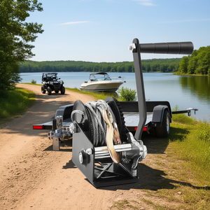 Treuil manuel pour remorquage de bateau ou de VTT avec câble en acier, capacité de 800 lb, noir, fonctionnement manuel, utilisation en extérieur - Product Image 2