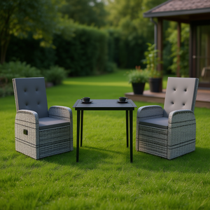 Set da Pranzo da Giardino in Rattan Grigio per 2 Persone, Arredamento Esterno Contemporaneo Resistente alle Intemperie - Product Image 3