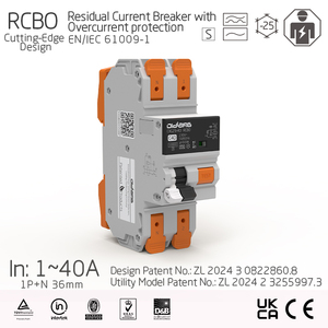 Disjoncteur différentiel 2P 36mm RCBO 40A avec protection contre les surintensités, en cuivre et plastique, industriel, IEC EN61009-1 pour CAS - Product Image 1