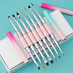 Juego de cepillos de uñas de doble cabezal con mango metálico, cepillo de uñas de doble propósito de un solo trazo, especial para salón de uñas, compatible con logotipo personalizado - Product Image 2