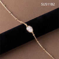 Bracelet en argent sterling S925 avec moissanite 0,5 carat, serti clos ovale, plaqué or 18 carats, chaîne à perles empilable, bijoux pour femmes