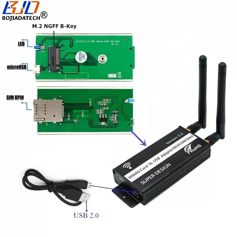 USB 2.0-Anschluss an NGFF M.2 B-Key Wireless-Adapter karte 1 Sim-Halter Dual-Antennen und Schutzhülle für 4G 3G LTE GSM-Modul