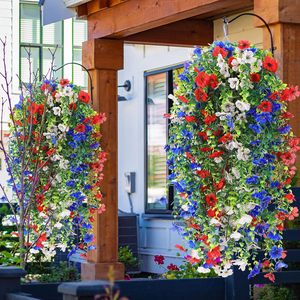 12 plantes artificielles suspendues pour le 4 juillet, 250e anniversaire, Jour <span class=keywords><strong>de</strong></span> l'Indépendance, arrangement floral pour le Jour commémoratif des Vétérans - Product Image 5